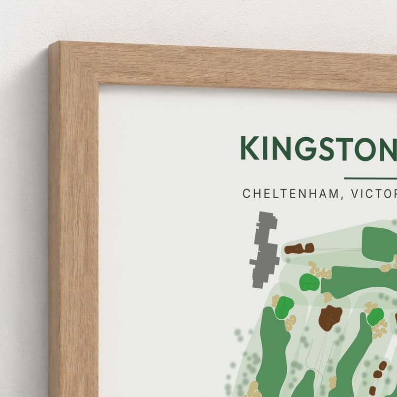 The corner of a Natural classic frame over the title of a course print
