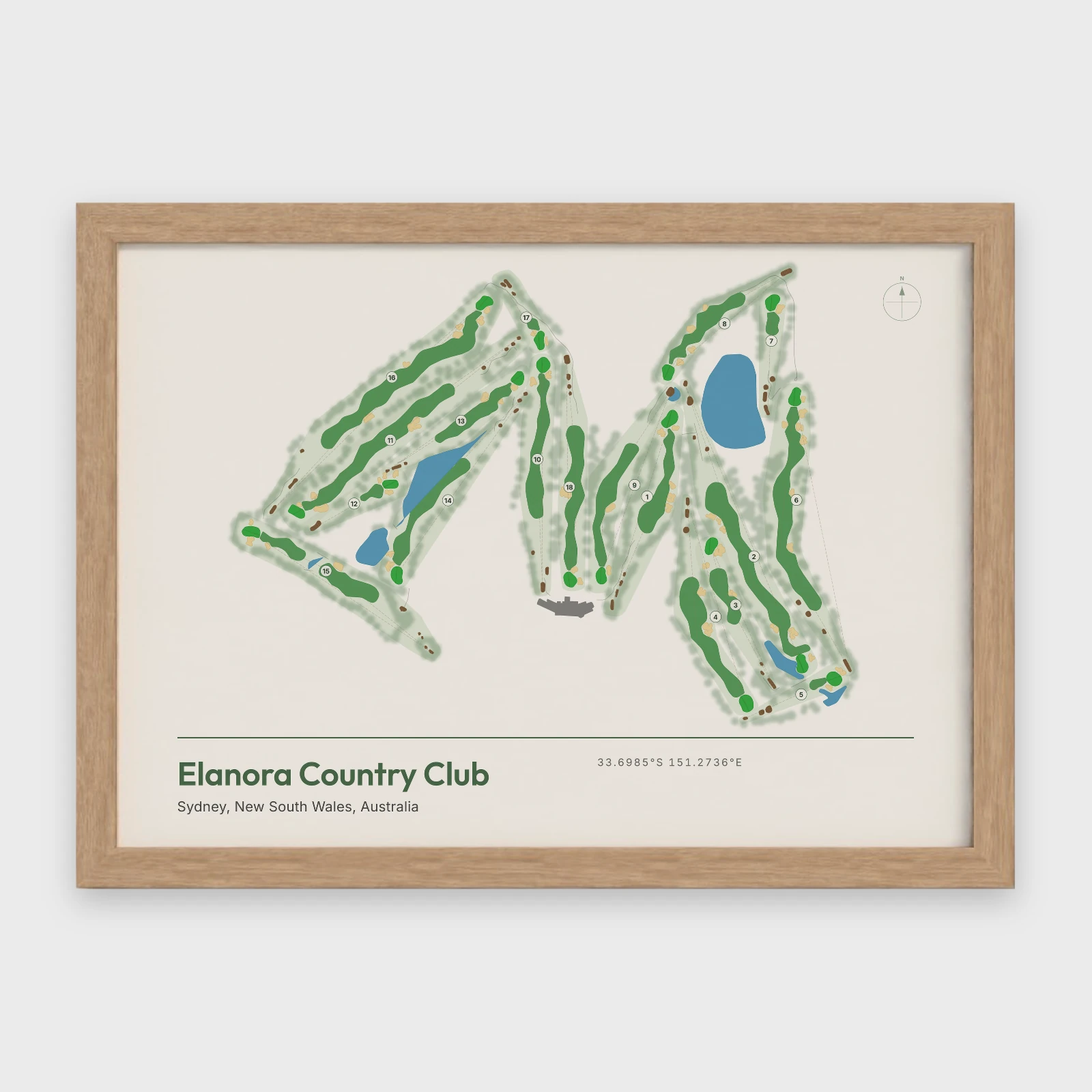 Elanora Country Club course map in the Natural style, a landscape print in a Natural frame