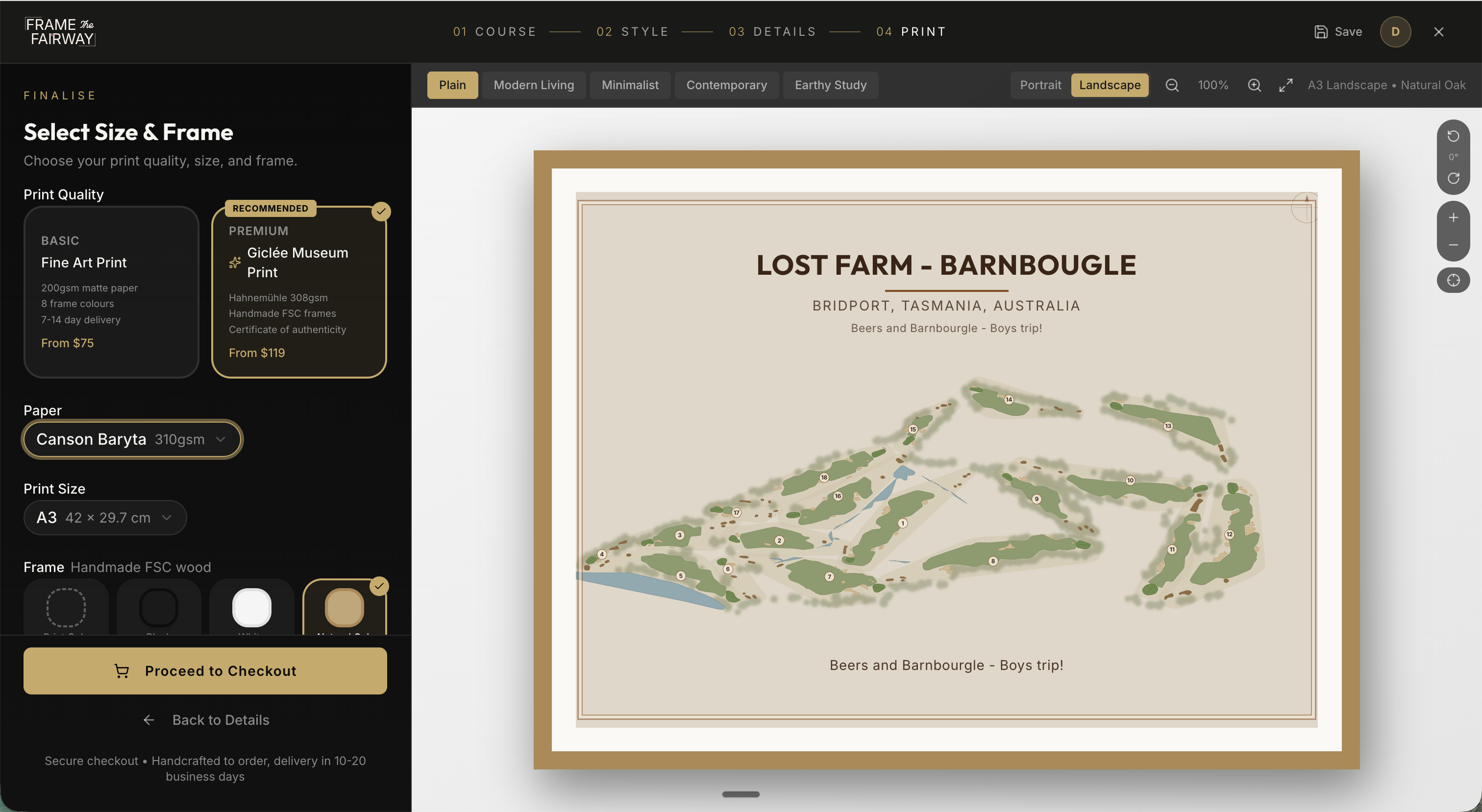 Customise frame and materials